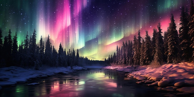 Premium AI Image | aurora borealis over a river