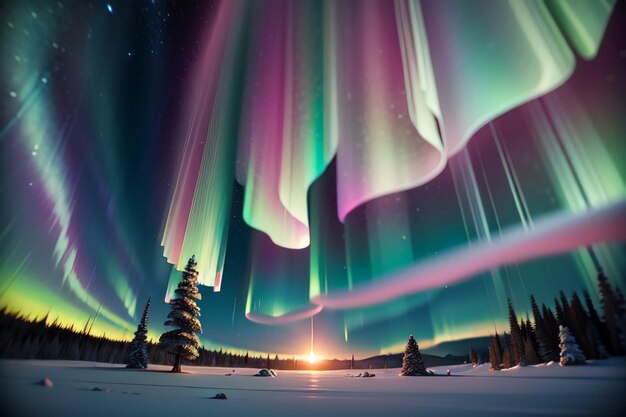 Aurora borealis and southern lights beautiful gorgeous aurora wallpaper background illustration