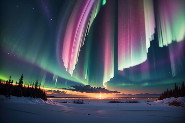 Aurora borealis and southern lights beautiful gorgeous aurora wallpaper background illustration