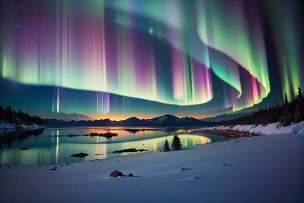 Aurora borealis and southern lights beautiful gorgeous aurora wallpaper background illustration