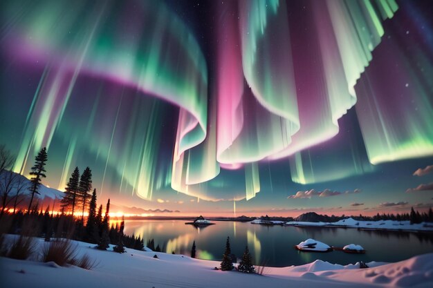 Aurora borealis and southern lights beautiful gorgeous aurora wallpaper background illustration