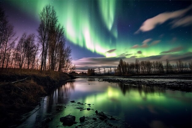 Photo aurora landscape with northern lights