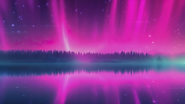 Aurora Lights reflected in Water Magenta Northern