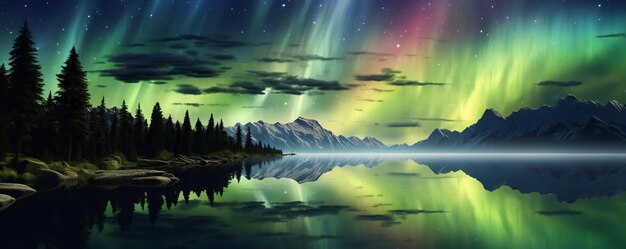 Foto aurora riflessa su un lago