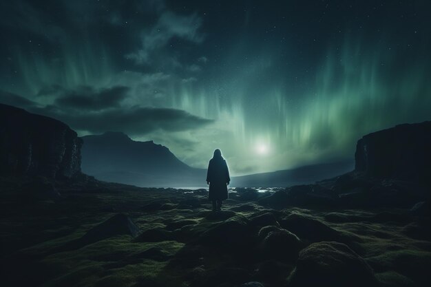 Premium AI Image  Aurora's Dance Enchanting Northern Lights Display 