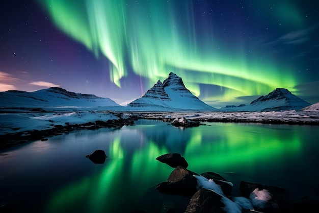 Premium AI Image  Aurora's Dance Enchanting Northern Lights Display 