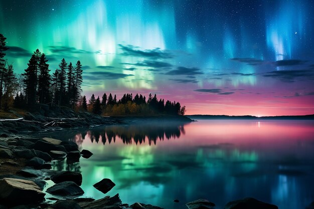 Photo aurora serenity northern lights over beautiful lake