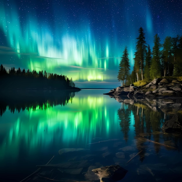 auroras over calm water surfaces