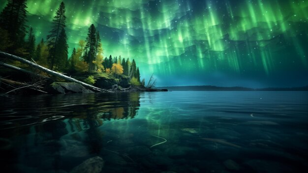 Photo the auroras on the water's surface