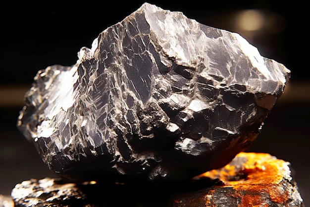 Aurostibite is a rare precious natural stone on a black background AI generated Header banner mockup