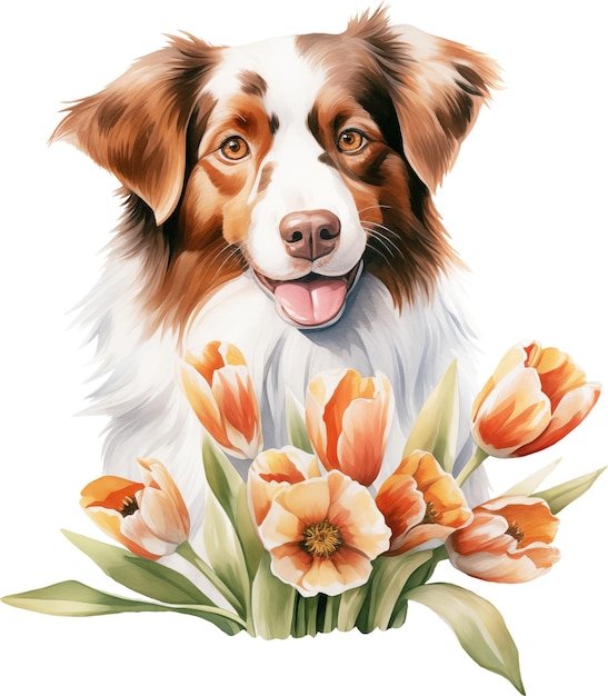 Aussie met bloemen aquarel illustratie