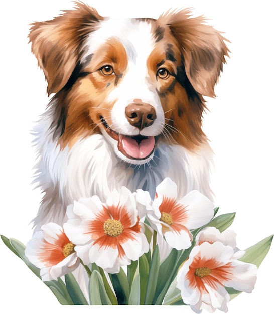 Aussie with flowers watercolour illustration