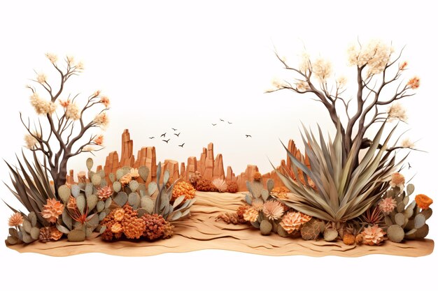 An austere 3D illustration of isolated arid flora on a white background