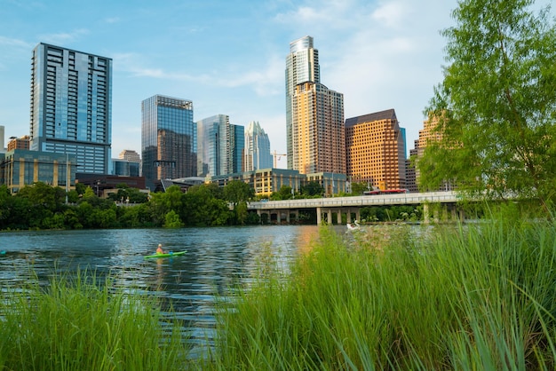 Austin skyline over the Colorado river Texas