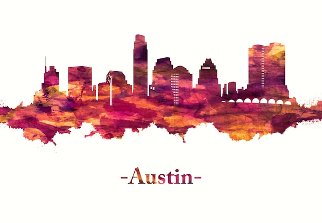 Austin Texas skyline in Red