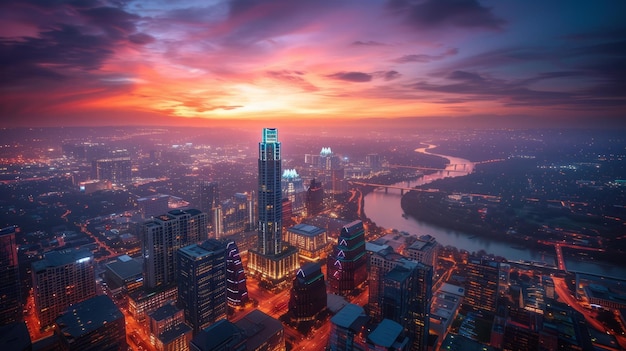 Foto austin texas skyline al tramonto con vista sul lago lady bird