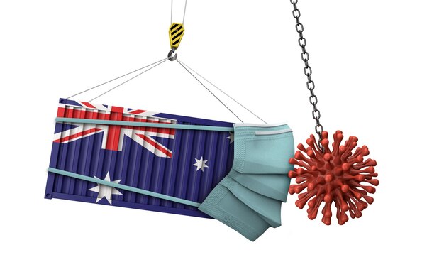 Australia cargo container colides with coronavirus d rendering