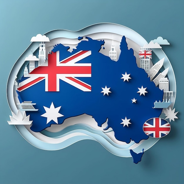 Фото День австралии 26 января национальный день с национальным флагом австралии и бумажным стилем