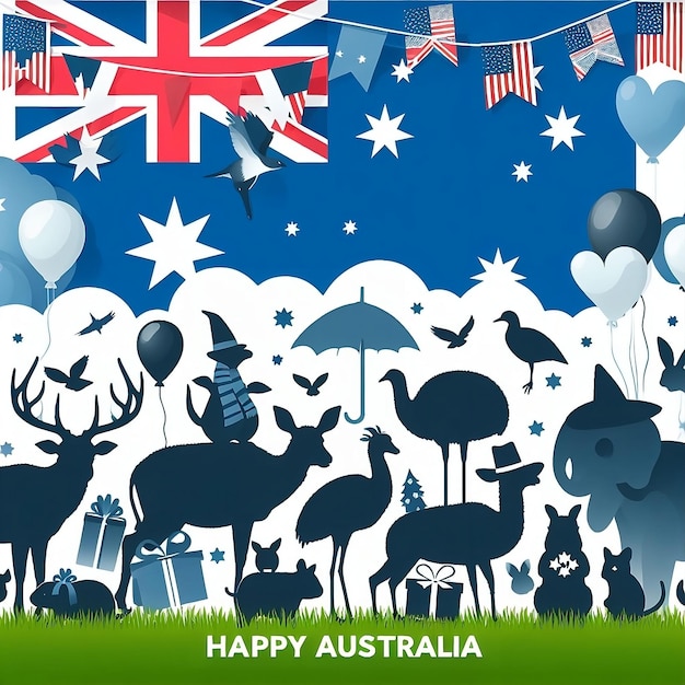 Australia Day celebration with silhouette animals to celebrate Australia day celebrate