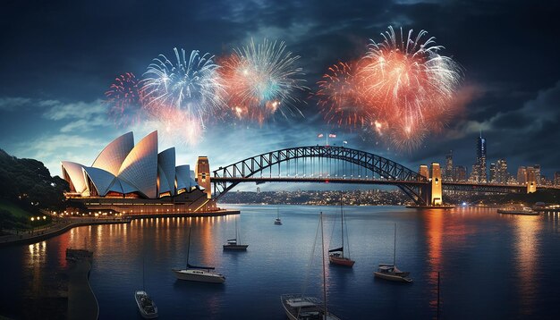 Australia day celebrations a dramatic scene of fireworks over sydney harbour capturing the sydney