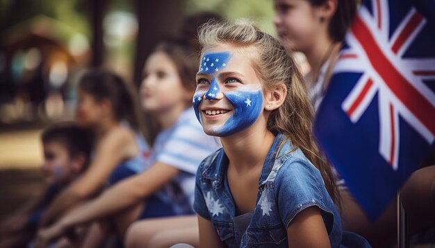 Photo australia day community event at a local park with face painting featuring the australian flag