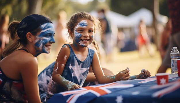 Photo australia day community event at a local park with face painting featuring the australian flag