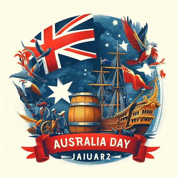 Foto disegno della giornata dell'australia con mappa e bandiera dell'australia