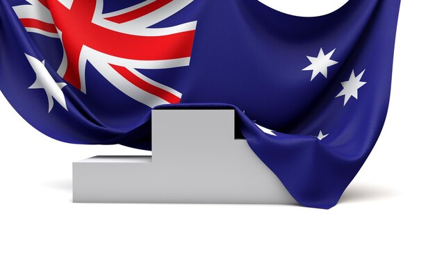 Australia flag draped over a competition winners podium 3D Render