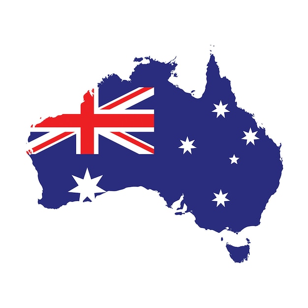 Photo australia flag map country outline with national flag