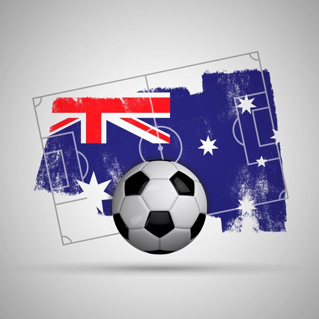 Photo australia flag soccer background with grunge flag football pitch and soccer ball