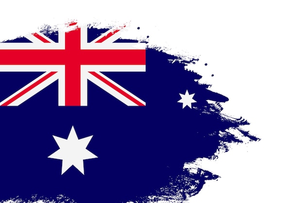 Australia flag on a stained stroke brush painted isolated white background with copy space