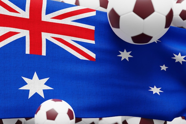 Australia Flag with Ball World Football 2022 Minimal 3D Render Illustration