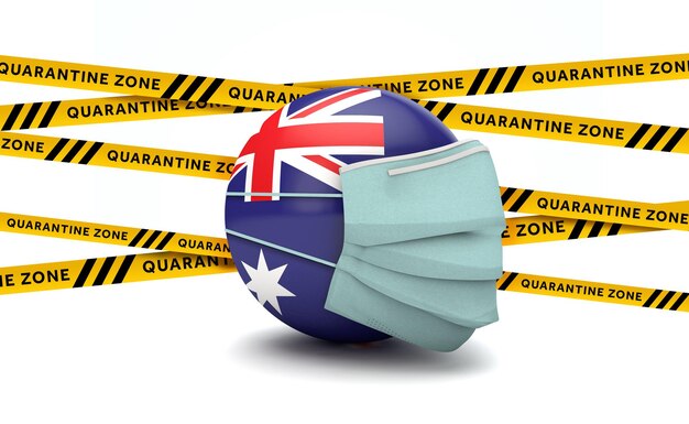 Australia flag with protective face mask novel coronavirus concept d render