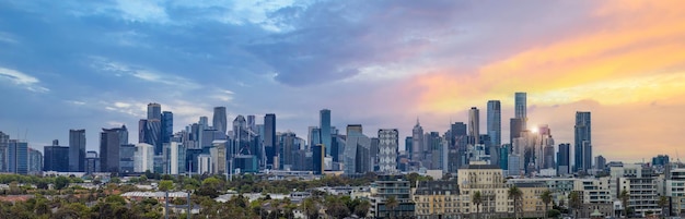 Australia scenic melbourne downtown skyline panorama near yarra river and financial business center