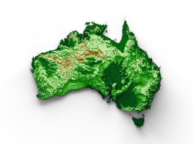 Mappa topografica dell'australia mappa realistica 3d illustrazione a colori 3d