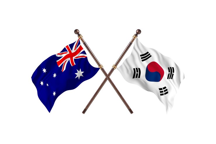 Photo 호주 대 한국 국기 배경
