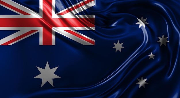 シルクのイラストとオーストラリア国旗の背景のオーストラリア波旗