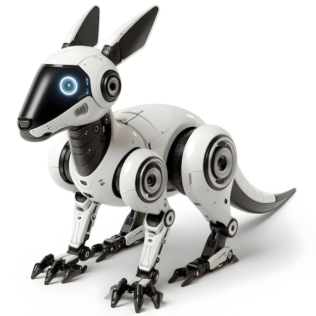 AUSTRALIAN 3d D KANGAROO SMART ROBOT SCIFI BLACK AND WHITE COLOR WITH A CAMERA ON SEVERAL SIDES