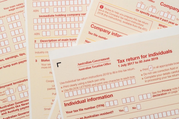 Australian annual  tax return forms. Tax  concept.