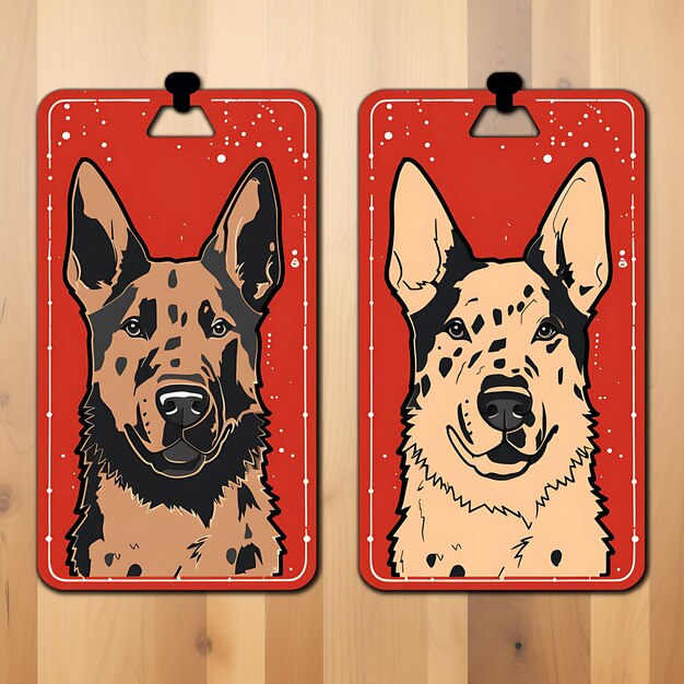 Australian cattle dog dog tag card kraft paper cow print red 2d vector design collection card flat