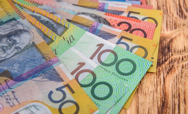 Photo australian dollar close up on desk