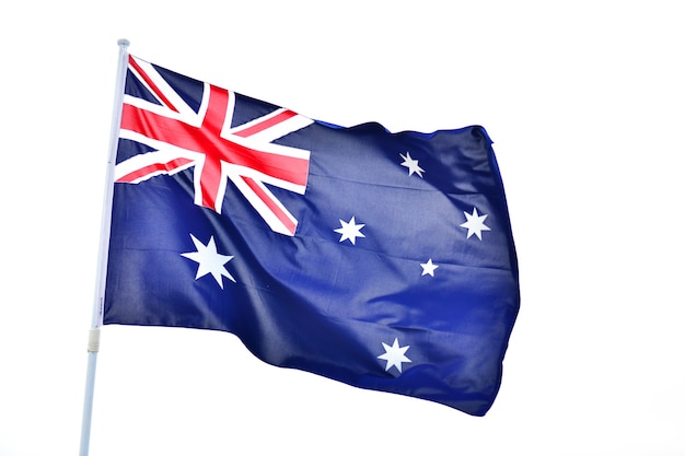 Bandiera australiana con onda in movimento su sfondo bianco