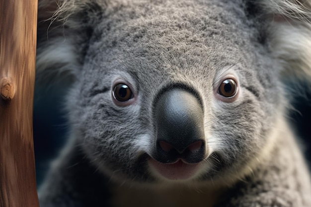 Австралийская коала Phascolarctos cinereus спит на жевательном дереве. Иконичный сумчатый млекопитающий Австралии.