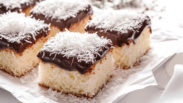 Australian Lamingtons cake Sponge cake with chocolate glaze and grated coconut Ai Generative