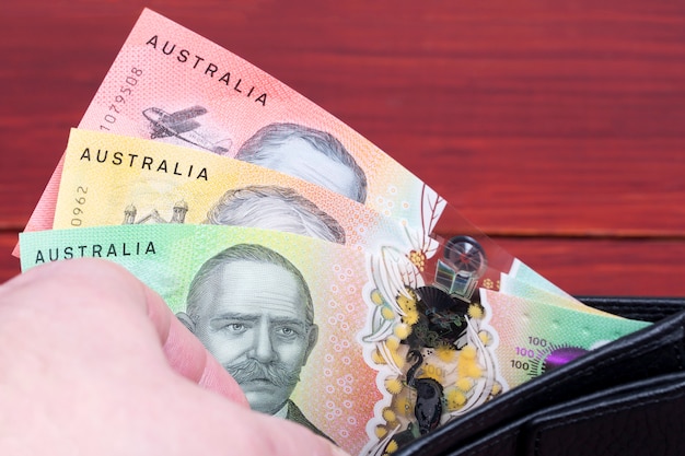 Australian money in the black wallet