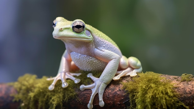 Australian white tree frog sits on branch ai image