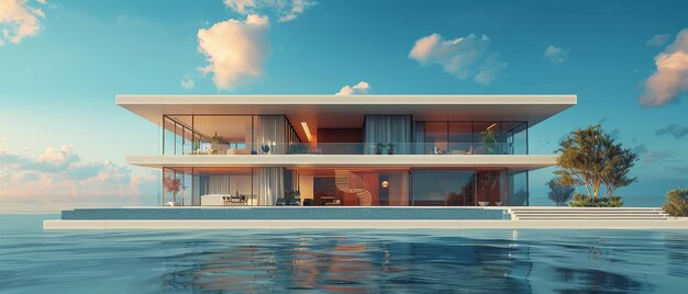 An Australianstyle modern residence on a blue sky background A 3D rendering of the residence