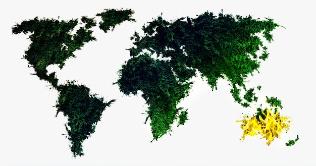 Australië in brand. Groene planeet en brandend continent. Ecologische ramp. Opwarming van de aarde.