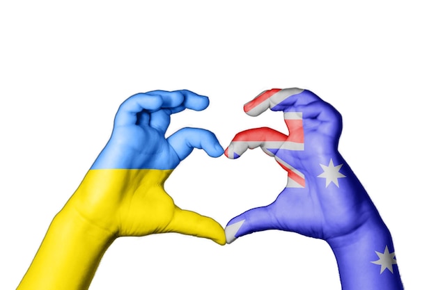 Australië oekraïne hart, handgebaar maken van hart, bid voor oekraïne