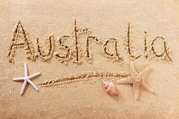 Australië strand zand handgeschreven bericht